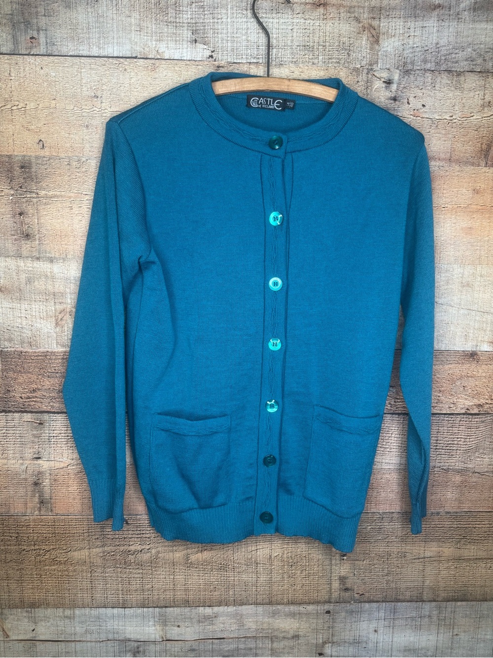 Castle of Ireland Knitwear Sweater Womens Blue Green Button Cardigan Wool Blend